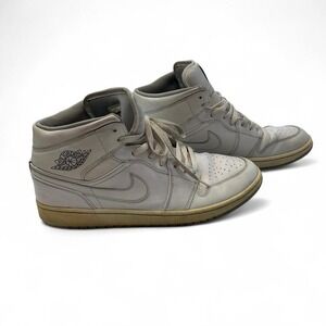 Nike Air Jordan 1 Mid 554724-112 Men's Size 12 White Wolf Grey Lace Up Sneakers